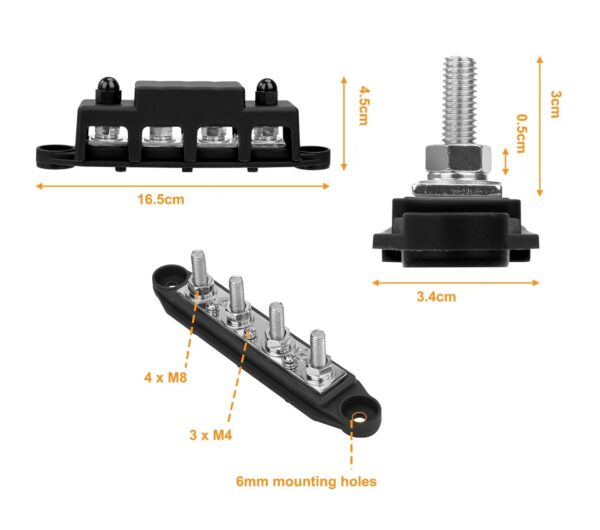 BLOC DISTRIBUTION BUSBAR ROUGE ET NOIR M8 300A – Image 2